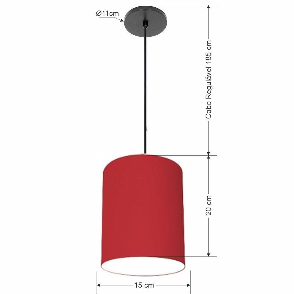 Lustre Luminária Pendente Vivare Free Lux Pe-4103pr Cúpula Em Tecido 15x20cm Bordo Canopla Preta E Fio Preto - 2
