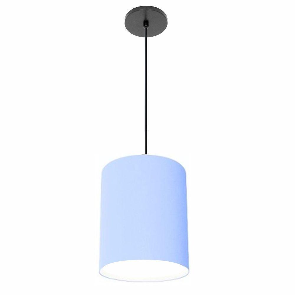 Lustre Luminária Pendente Vivare Free Lux Pe-4103pr Cúpula Em Tecido 15x20cm Azul-bebê Canopla Preta E Fio Preto - 1