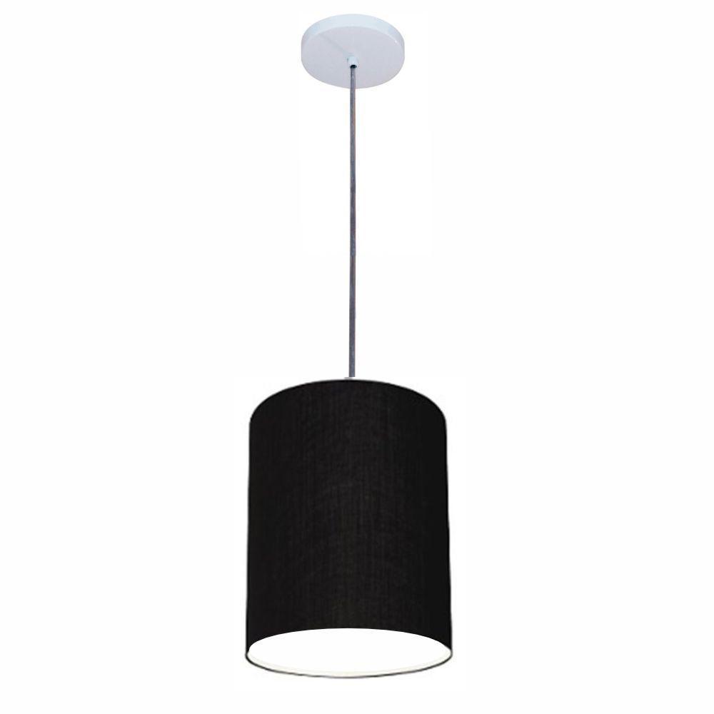 Lustre Luminária Pendente Vivare Free Lux Pe-4103br Cúpula Em Tecido 15x20cm Preta Canopla Branca E Fio Cristal - 1