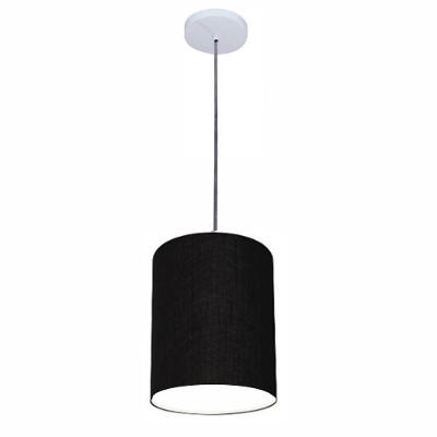 Lustre Luminária Pendente Vivare Free Lux Pe-4103br Cúpula Em Tecido 15x20cm Preta Canopla Branca E Fio Cristal