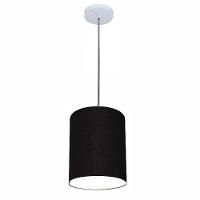 Lustre Luminária Pendente Vivare Free Lux Pe-4103br Cúpula Em Tecido 15x20cm Preta Canopla Branca E Fio Cristal - 1