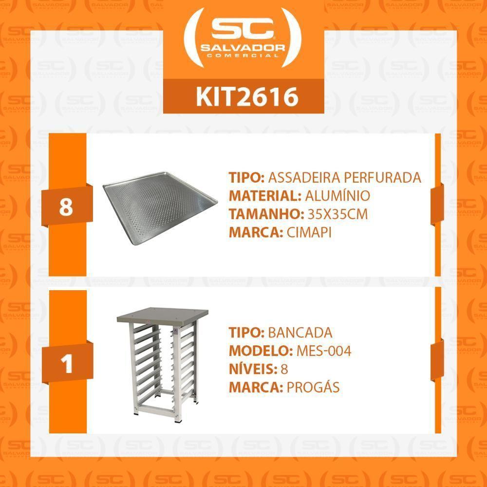 Kit - Mesa Bancada 8 Níveis PRP-004 Progás + 8 Assadeiras Perfuradas 35x35 Cimapi - 2