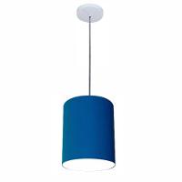 Lustre Luminária Pendente Vivare Free Lux Pe-4104br Cúpula Em Tecido 15x25cm Azul-marinho Canopla Branca E Fio Cristal - 1