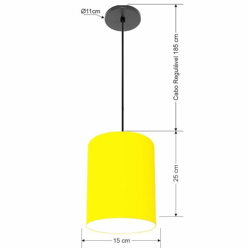 Lustre Luminária Pendente Vivare Free Lux Pe-4104pr Cúpula Em Tecido 15x25cm Amarelo Canopla Preta E Fio Preto - 2