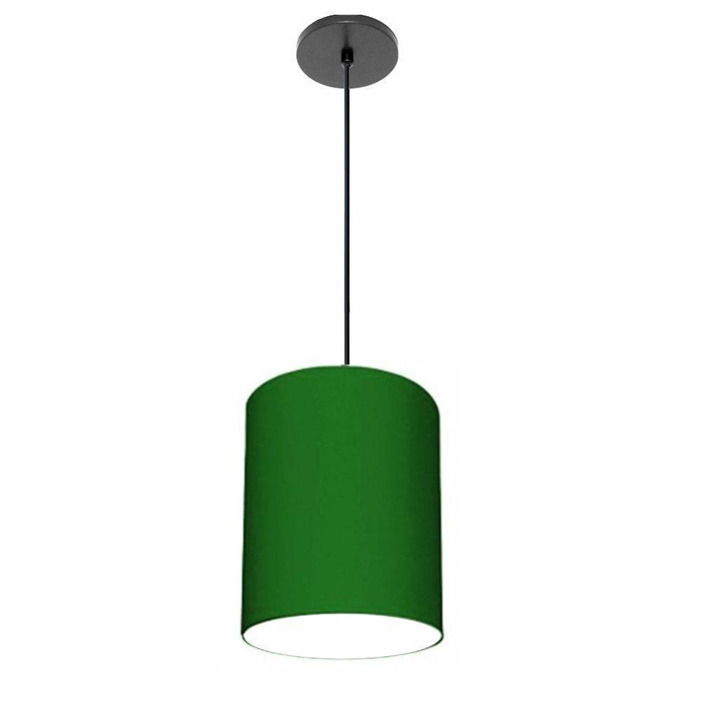 Lustre Luminária Pendente Vivare Free Lux Pe-4103pr Cúpula Em Tecido 15x20cm Verde-folha Canopla Preta E Fio Preto - 1