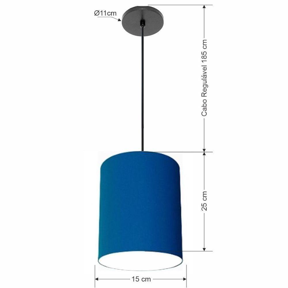 Lustre Luminária Pendente Vivare Free Lux Pe-4104pr Cúpula Em Tecido 15x25cm Azul-marinho Canopla Preta E Fio Preto - 2