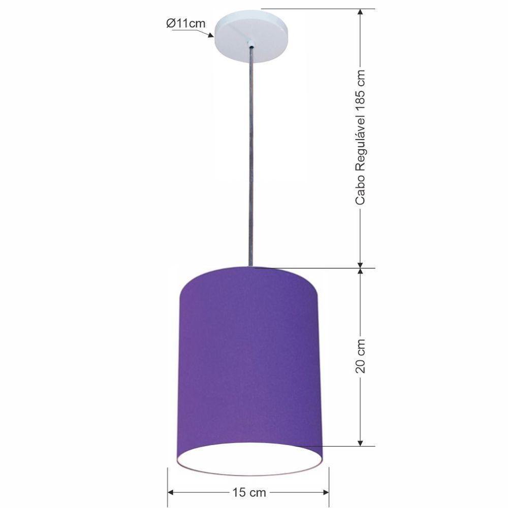 Lustre Luminária Pendente Vivare Free Lux Pe-4103br Cúpula Em Tecido 15x20cm Roxo Canopla Branca E Fio Cristal - 2