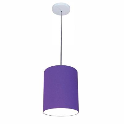 Lustre Luminária Pendente Vivare Free Lux Pe-4103br Cúpula Em Tecido 15x20cm Roxo Canopla Branca E Fio Cristal