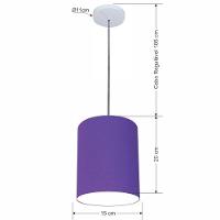Lustre Luminária Pendente Vivare Free Lux Pe-4103br Cúpula Em Tecido 15x20cm Roxo Canopla Branca E Fio Cristal - 2