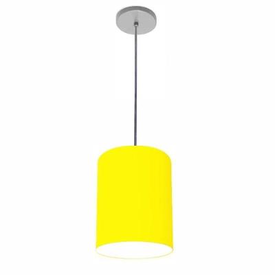 Lustre Luminária Pendente Vivare Free Lux Pe-4103cz Cúpula Em Tecido 15x20cm Amarelo Canopla Cinza E Fio Cristal