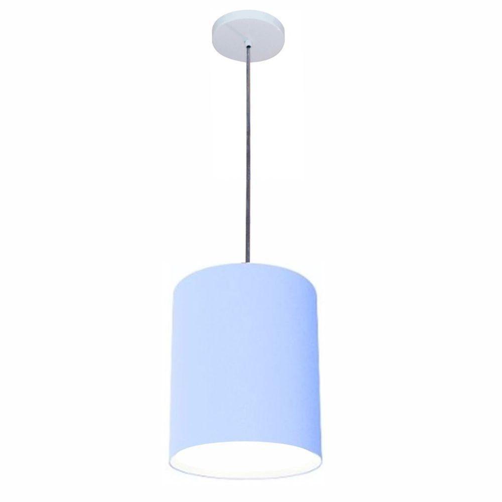 Lustre Luminária Pendente Vivare Free Lux Pe-4104br Cúpula Em Tecido 15x25cm Azul-bebê Canopla Branca E Fio Cristal - 1