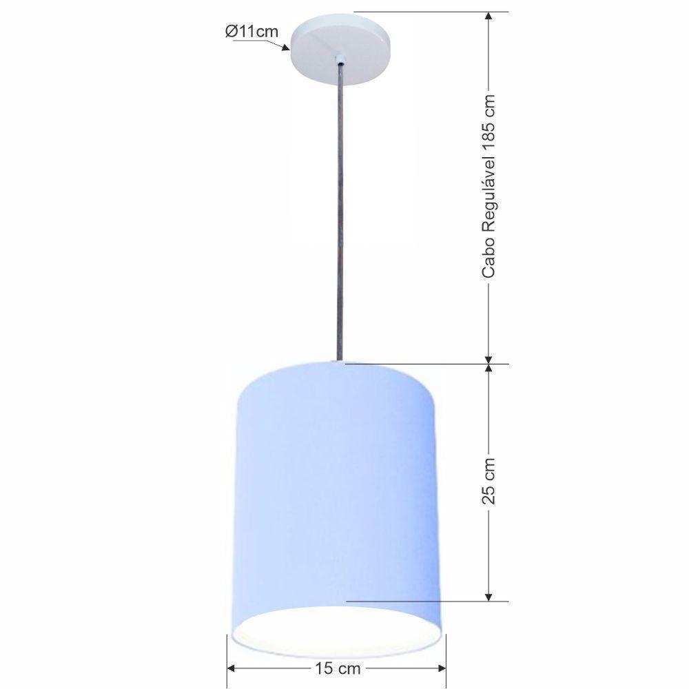 Lustre Luminária Pendente Vivare Free Lux Pe-4104br Cúpula Em Tecido 15x25cm Azul-bebê Canopla Branca E Fio Cristal - 2
