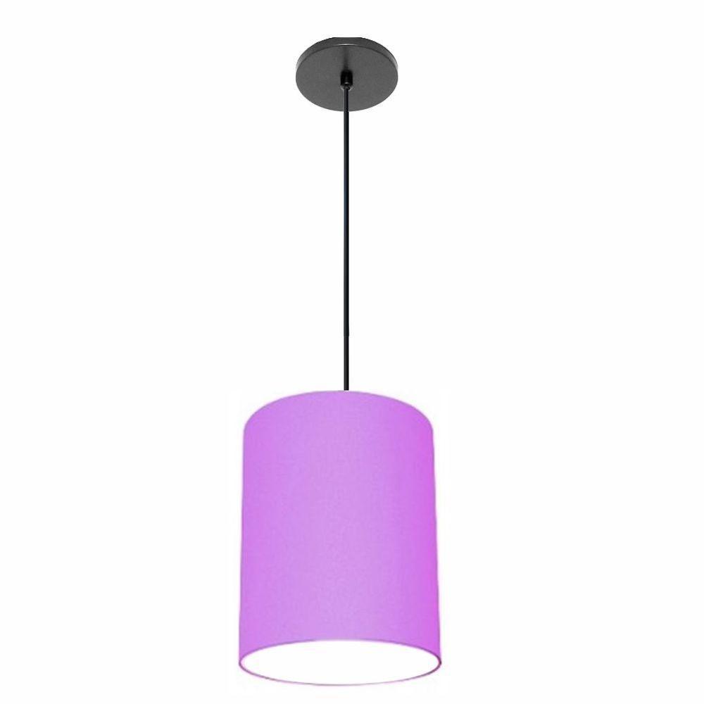 Lustre Luminária Pendente Vivare Free Lux Pe-4104pr Cúpula Em Tecido 15x25cm Lilás Canopla Preta E Fio Preto - 1