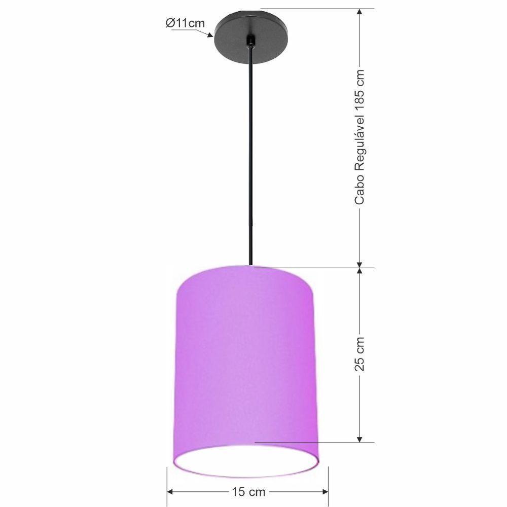 Lustre Luminária Pendente Vivare Free Lux Pe-4104pr Cúpula Em Tecido 15x25cm Lilás Canopla Preta E Fio Preto - 2