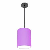 Lustre Luminária Pendente Vivare Free Lux Pe-4104pr Cúpula Em Tecido 15x25cm Lilás Canopla Preta E Fio Preto - 1