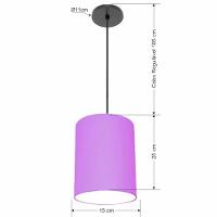 Lustre Luminária Pendente Vivare Free Lux Pe-4104pr Cúpula Em Tecido 15x25cm Lilás Canopla Preta E Fio Preto - 2