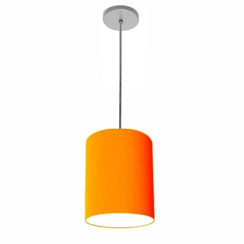 Lustre Luminária Pendente Vivare Free Lux Pe-4104cz Cúpula Em Tecido 15x25cm Laranja Canopla Cinza E Fio Cristal - 1