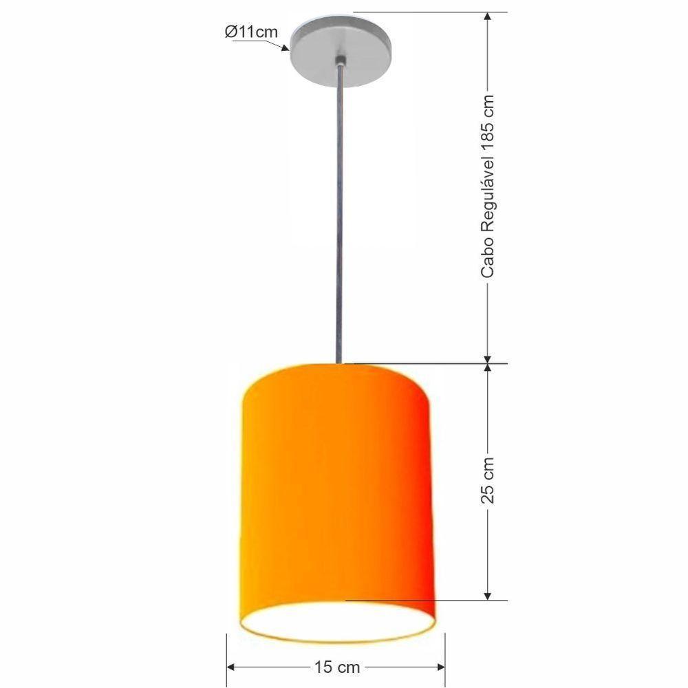 Lustre Luminária Pendente Vivare Free Lux Pe-4104cz Cúpula Em Tecido 15x25cm Laranja Canopla Cinza E Fio Cristal - 2