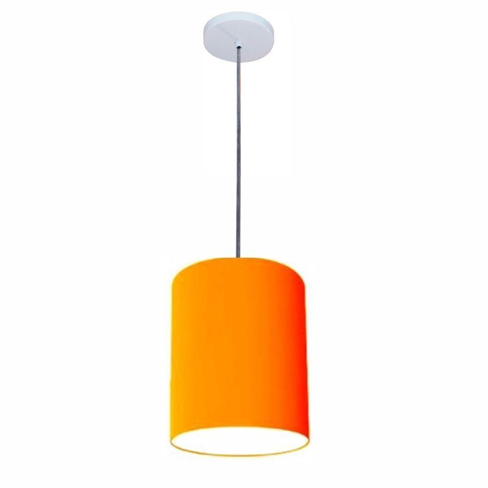 Lustre Luminária Pendente Vivare Free Lux Pe-4104br Cúpula Em Tecido 15x25cm Laranja Canopla Branca E Fio Cristal - 1