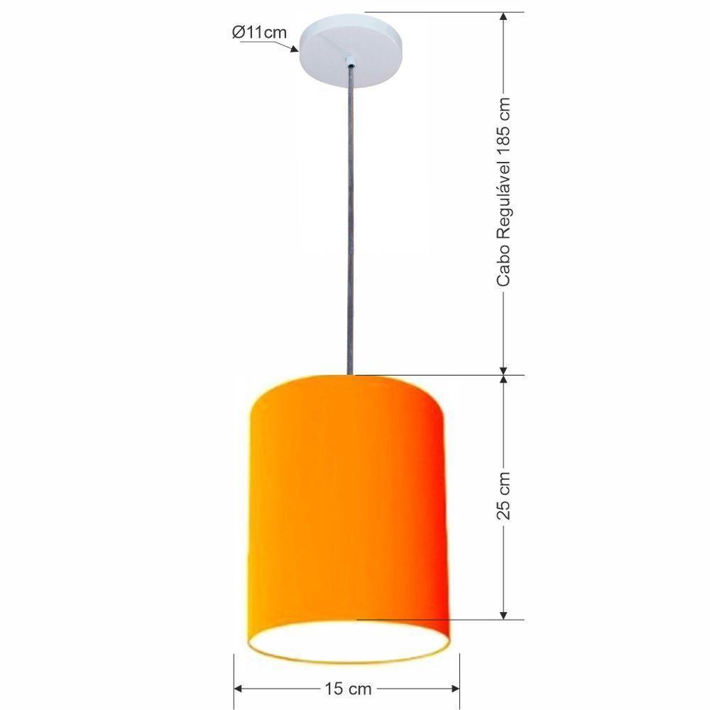 Lustre Luminária Pendente Vivare Free Lux Pe-4104br Cúpula Em Tecido 15x25cm Laranja Canopla Branca E Fio Cristal - 2