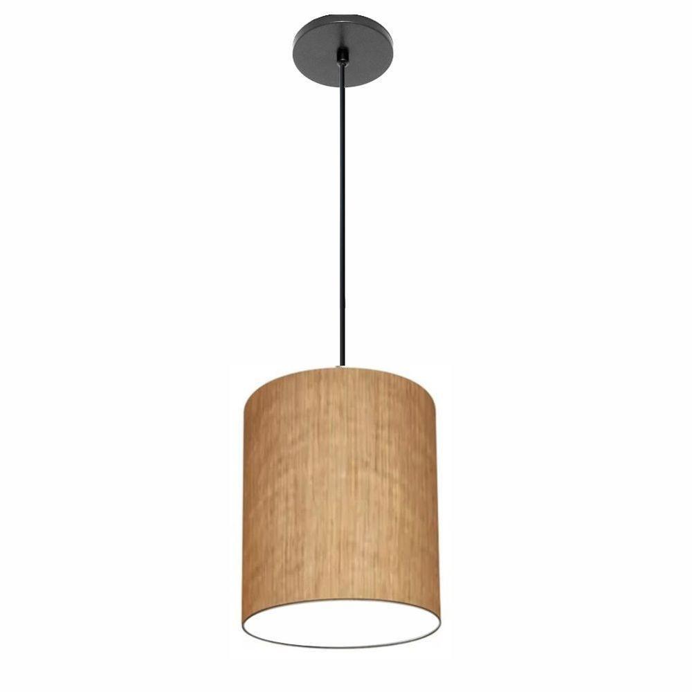 Lustre Luminária Pendente Vivare Free Lux Pe-4104pr Cúpula Em Tecido 15x25cm Palha Canopla Preta E Fio Preto - 1
