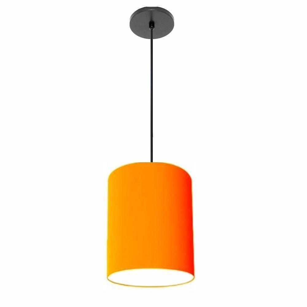 Lustre Luminária Pendente Vivare Free Lux Pe-4104pr Cúpula Em Tecido 15x25cm Laranja Canopla Preta E Fio Preto - 1