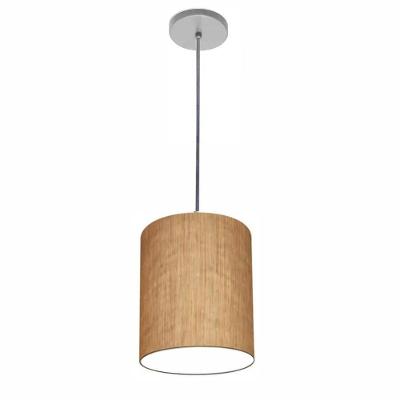 Lustre Luminária Pendente Vivare Free Lux Pe-4104cz Cúpula Em Tecido 15x25cm Palha Canopla Cinza E Fio Cristal