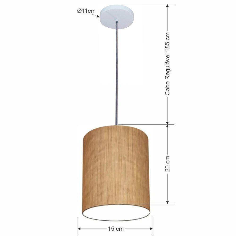 Lustre Luminária Pendente Vivare Free Lux Pe-4104br Cúpula Em Tecido 15x25cm Palha Canopla Branca E Fio Cristal - 2