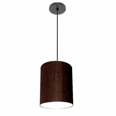 Lustre Luminária Pendente Vivare Free Lux Pe-4104pr Cúpula Em Tecido 15x25cm Café Canopla Preta E Fio Preto