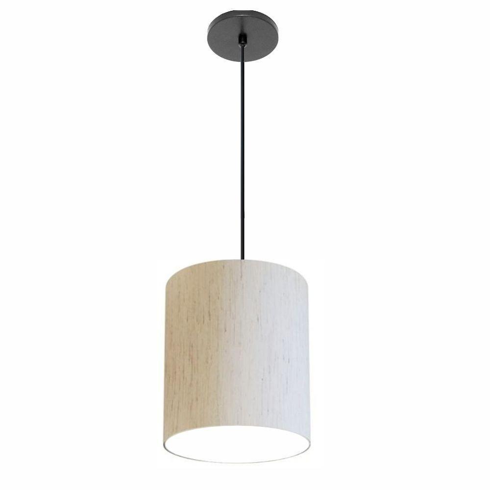 Lustre Luminária Pendente Vivare Free Lux Pe-4104pr Cúpula Em Tecido 15x25cm Linho Bege Canopla Preta E Fio Preto - 1