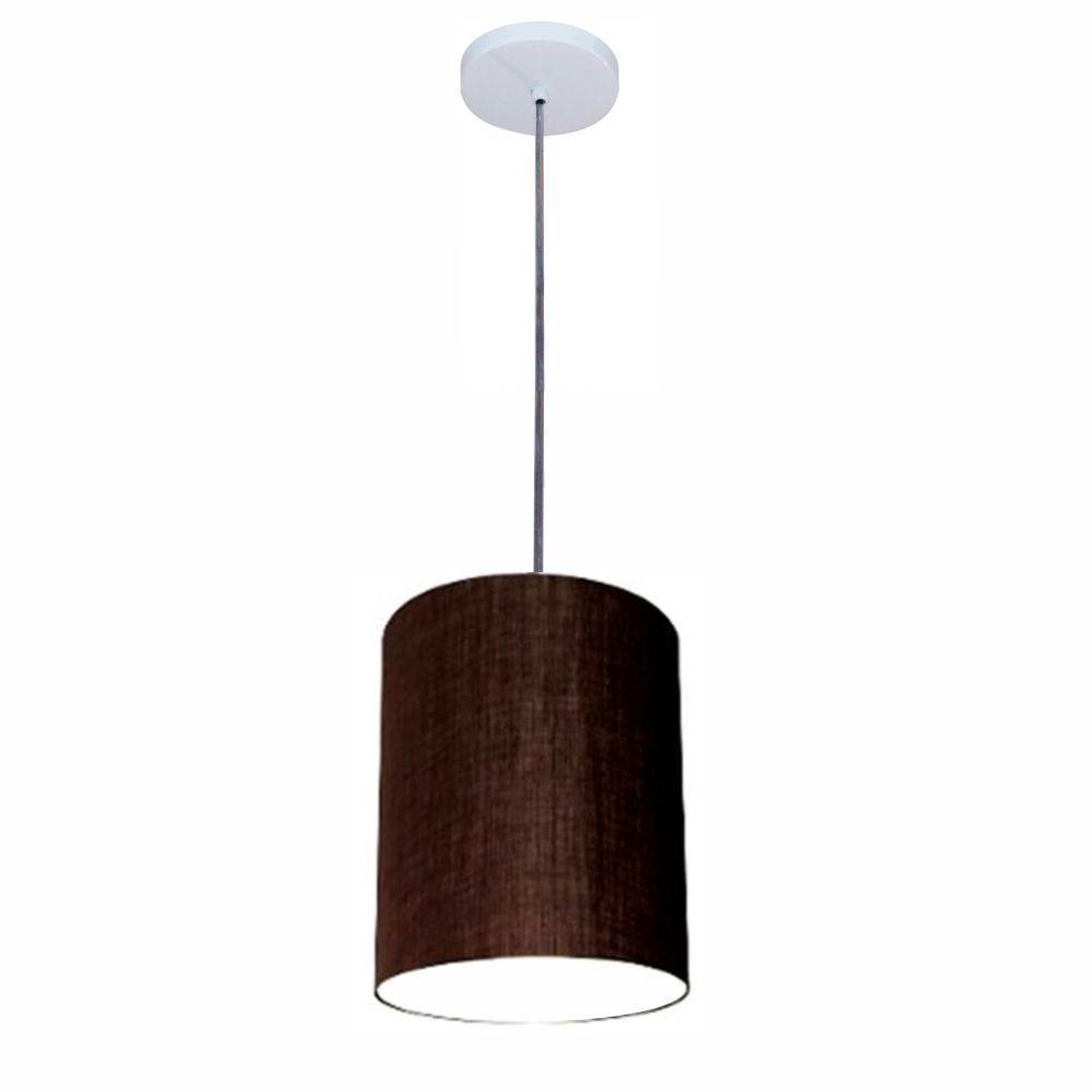 Lustre Luminária Pendente Vivare Free Lux Pe-4104br Cúpula Em Tecido 15x25cm Café Canopla Branca E Fio Cristal - 1