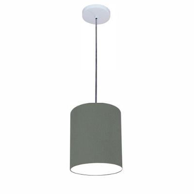 Lustre Luminária Pendente Vivare Free Lux Pe-4104br Cúpula Em Tecido 15x25cm Cinza-escuro Canopla Branca E Fio Cristal