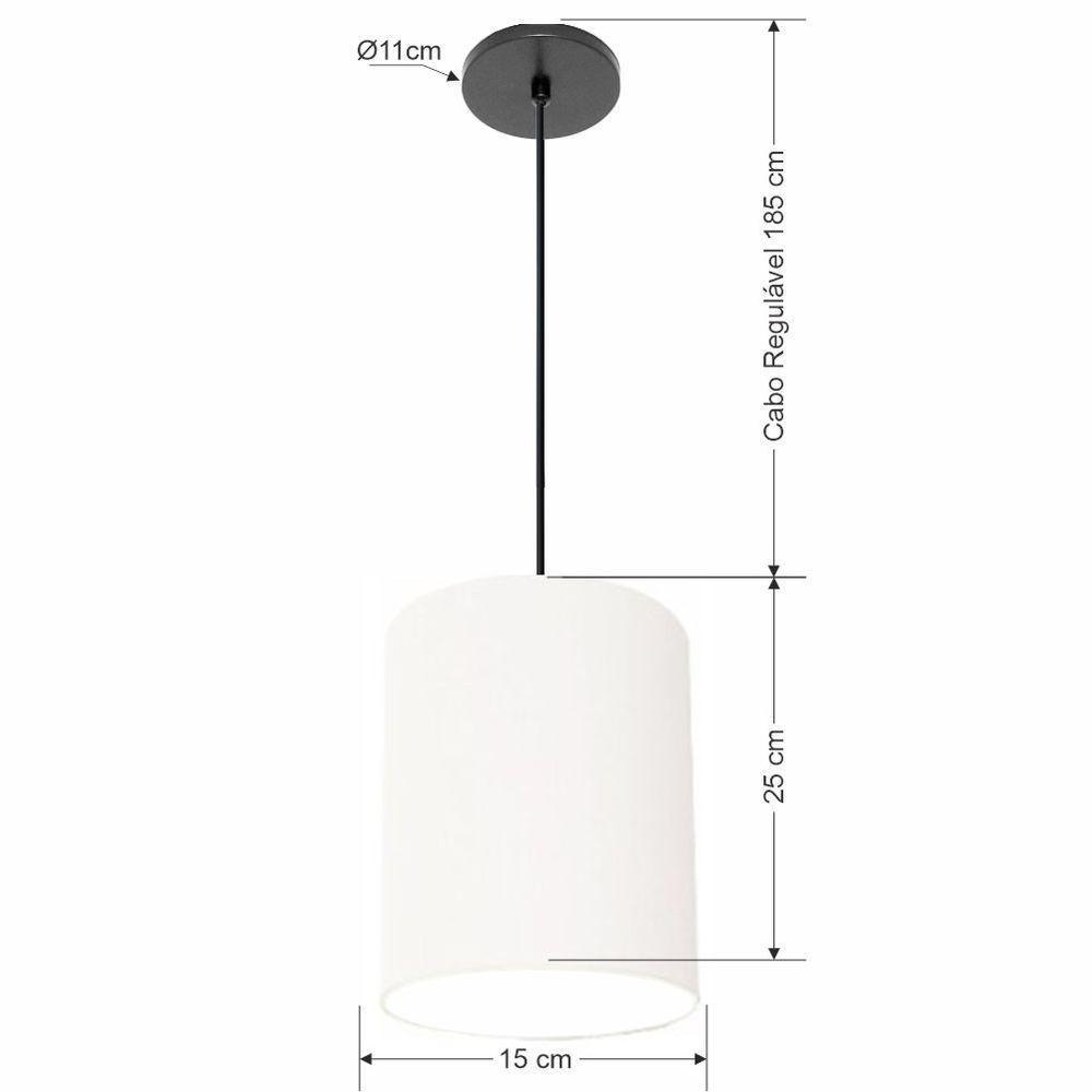 Lustre Luminária Pendente Vivare Free Lux Pe-4104pr Cúpula Em Tecido 15x25cm Branca Canopla Preta E Fio Preto - 2