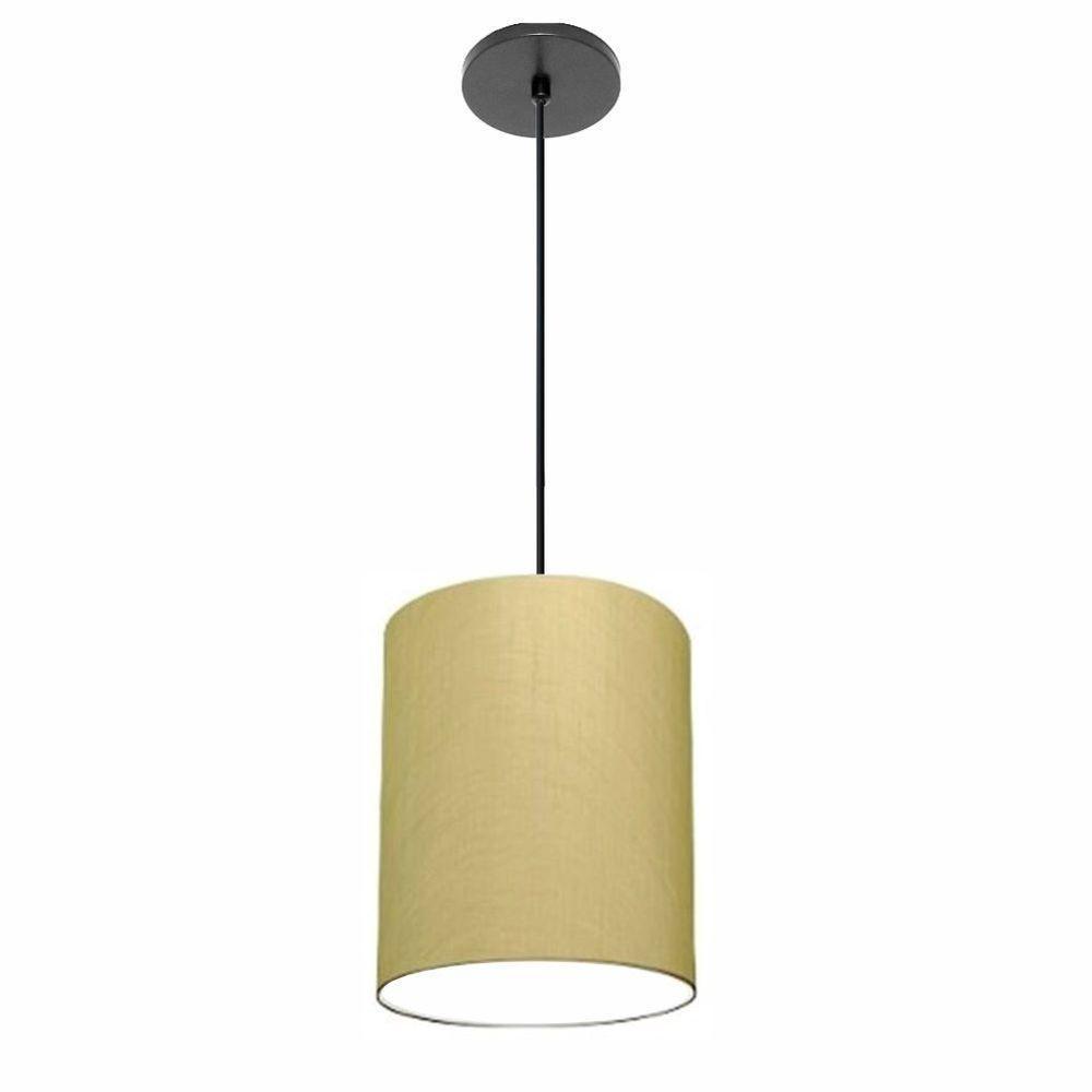 Lustre Luminária Pendente Vivare Free Lux Pe-4104pr Cúpula Em Tecido 15x25cm Algodão-crú Canopla Preta E Fio Preto - 1