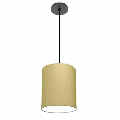 Lustre Luminária Pendente Vivare Free Lux Pe-4104pr Cúpula Em Tecido 15x25cm Algodão-crú Canopla Preta E Fio Preto