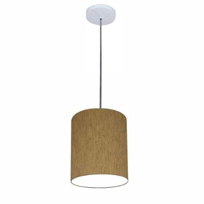 Lustre Luminária Pendente Vivare Free Lux Pe-4104br Cúpula Em Tecido 15x25cm Cáqui Canopla Branca E Fio Cristal