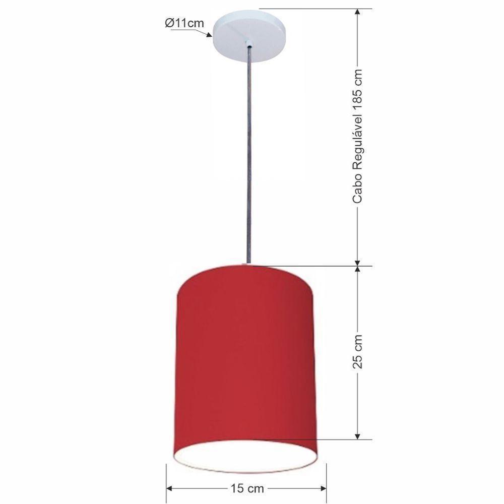 Lustre Luminária Pendente Vivare Free Lux Pe-4104br Cúpula Em Tecido 15x25cm Bordo Canopla Branca E Fio Cristal - 2