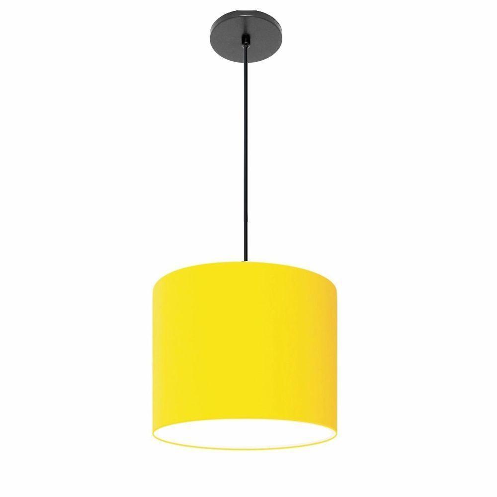 Lustre Luminária Pendente Vivare Free Lux Pe-4105pr Cúpula Em Tecido 20x22cm Amarelo Canopla Preta E Fio Preto - 1