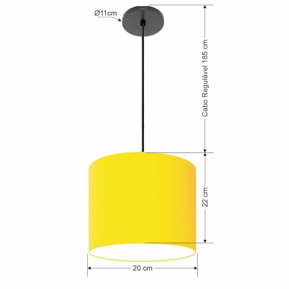 Lustre Luminária Pendente Vivare Free Lux Pe-4105pr Cúpula Em Tecido 20x22cm Amarelo Canopla Preta E Fio Preto - 2