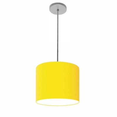 Lustre Luminária Pendente Vivare Free Lux Pe-4105cz Cúpula Em Tecido 20x22cm Amarelo Canopla Cinza E Fio Cristal