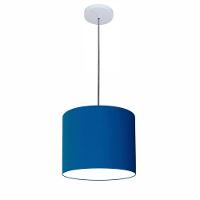 Lustre Luminária Pendente Vivare Free Lux Pe-4105br Cúpula Em Tecido 20x22cm Azul-marinho Canopla Branca E Fio Cristal - 1