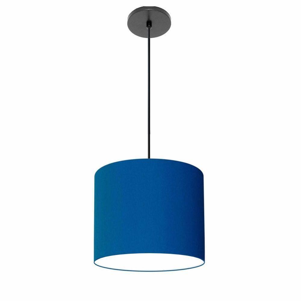 Lustre Luminária Pendente Vivare Free Lux Pe-4105pr Cúpula Em Tecido 20x22cm Azul-marinho Canopla Preta E Fio Preto - 1