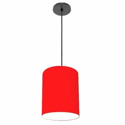 Lustre Luminária Pendente Vivare Free Lux Pe-4104pr Cúpula Em Tecido 15x25cm Vermelho Canopla Preta E Fio Preto