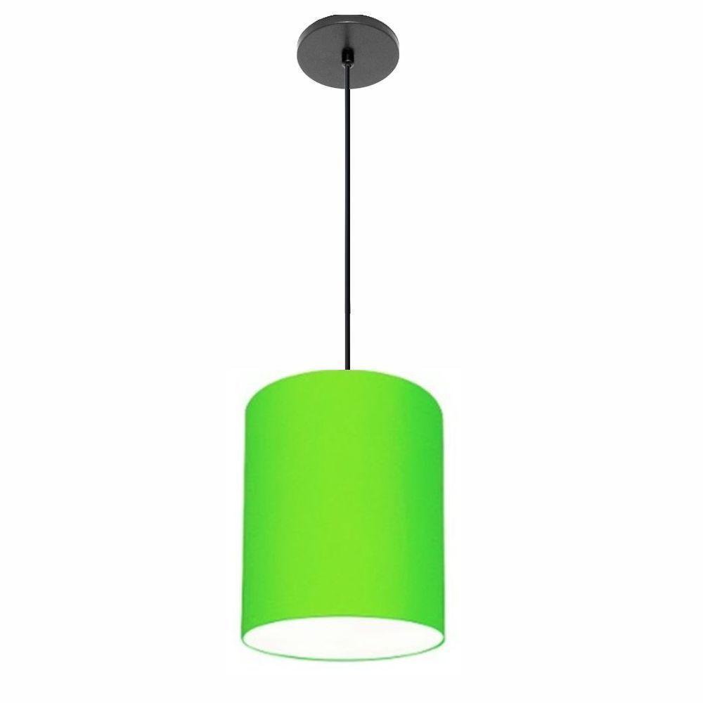 Lustre Luminária Pendente Vivare Free Lux Pe-4104pr Cúpula Em Tecido 15x25cm Verde-limão Canopla Preta E Fio Preto - 1