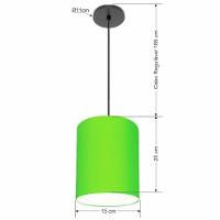 Lustre Luminária Pendente Vivare Free Lux Pe-4104pr Cúpula Em Tecido 15x25cm Verde-limão Canopla Preta E Fio Preto - 2
