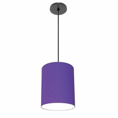 Lustre Luminária Pendente Vivare Free Lux Pe-4104pr Cúpula Em Tecido 15x25cm Roxo Canopla Preta E Fio Preto