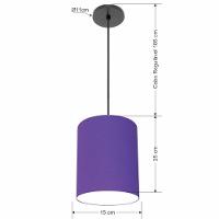 Lustre Luminária Pendente Vivare Free Lux Pe-4104pr Cúpula Em Tecido 15x25cm Roxo Canopla Preta E Fio Preto - 2