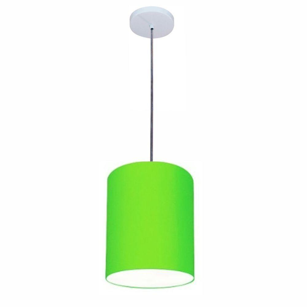 Lustre Luminária Pendente Vivare Free Lux Pe-4104br Cúpula Em Tecido 15x25cm Verde-limão Canopla Branca E Fio Cristal - 1