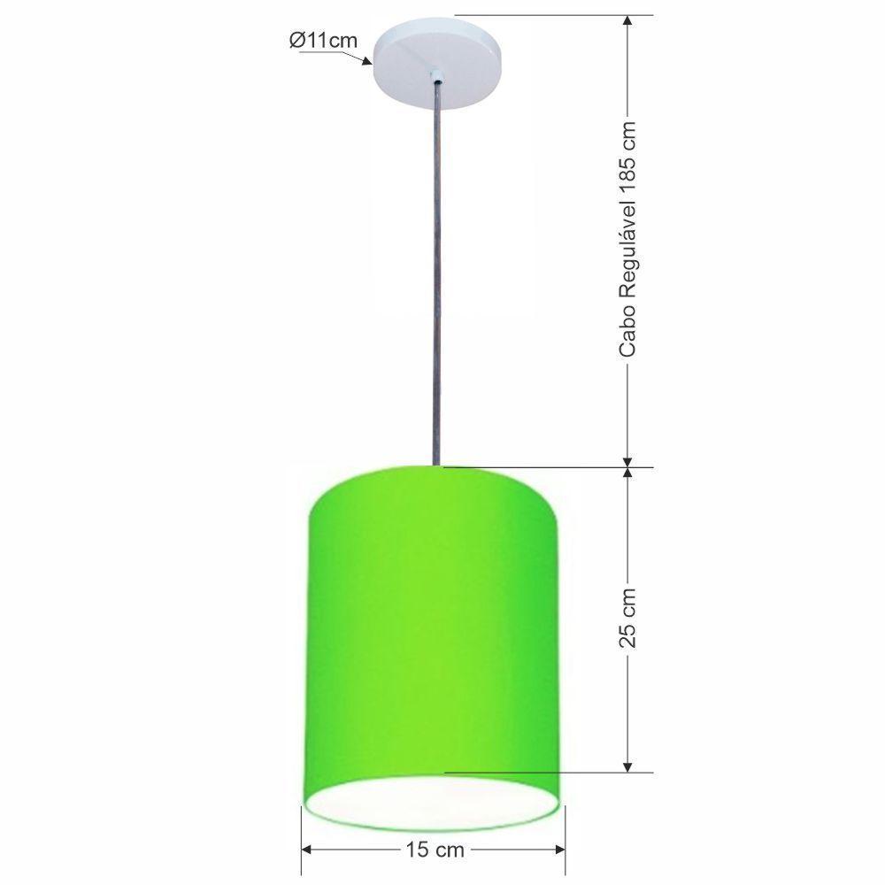 Lustre Luminária Pendente Vivare Free Lux Pe-4104br Cúpula Em Tecido 15x25cm Verde-limão Canopla Branca E Fio Cristal - 2