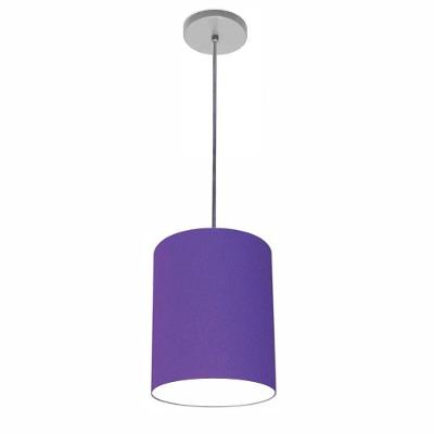 Lustre Luminária Pendente Vivare Free Lux Pe-4104cz Cúpula Em Tecido 15x25cm Roxo Canopla Cinza E Fio Cristal